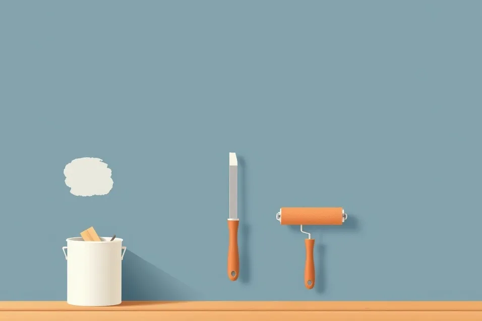 Outils de peinture disposés dans l'ordre des étapes du chantier