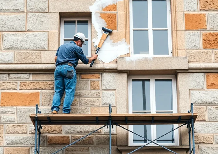 Ravalement de façade en pierre, nettoyage et application d'enduit